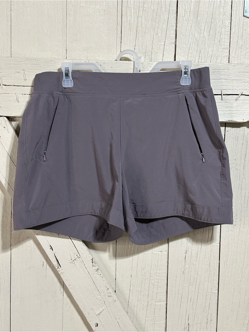 Women's Athletic Shorts in Dusty Lavender Gray with Zip Pockets